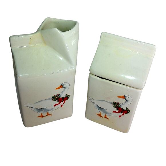 Vintage Christmas Goose Sugar and Creamer Set Handmade - Picture 1 of 8